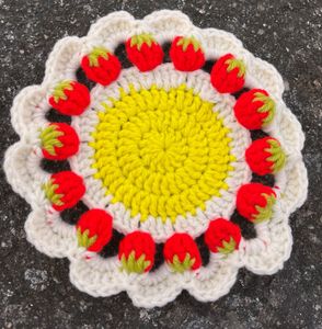 Strawberry Bloom Crochet Coaster / Doily