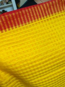 Yellow &amp; Red Striped Saree