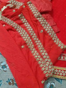 Red &amp; Gold Embellished Kurta Set