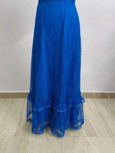 Royal Blue Polka Dot Mesh Maxi Dress