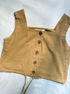 Cute Brown Button Tank Top