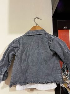 denim skir, white ribbed t shirt and  jac