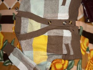 Brown Checkered Knit Cardigan