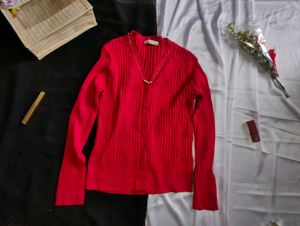 Red Knit Cardigan with Buttons