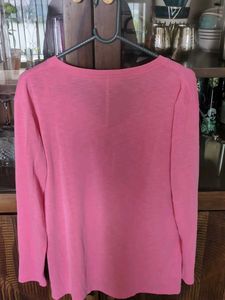 Coral V-Neck Long Sleeve Top