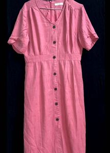 Pink Button-Down Midi Dress