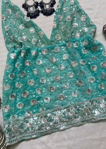 Teal Sequin Halter Top