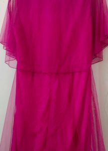 Hot Pink Tulle Overlay Dress