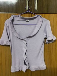 Lilac Knit Button-Down Top