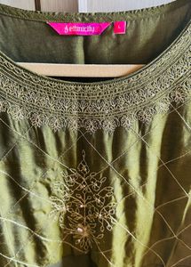 Olive Green Embroidered Kurti