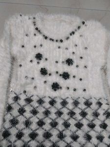 White Embellished Woolen Frock