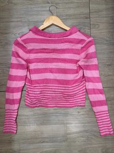 Pink Striped Zip-Up Cardigan