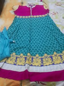 Cotton Anarkali Kurta With Neclace Scarf