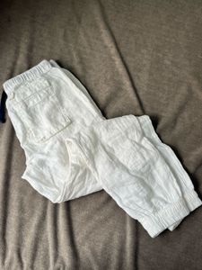 New White Linen Jogger Pant For Summer