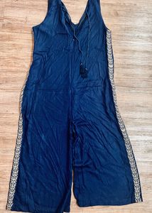 3/4th Jumpsuit With Embroidery: Navy Blue: Medium