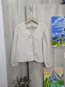 Laced Collared White Top