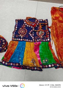 Multi Colour Leheriya Navratri Kediya With Cap