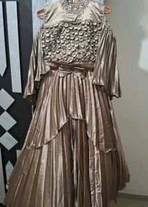 Elegant Gold Pleated Dress For Girls