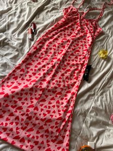 Pink Heart Print Slip Dress