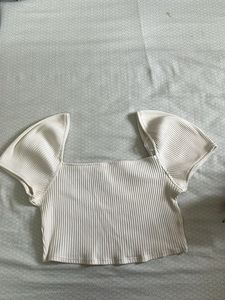 White Ribbed Crop Top