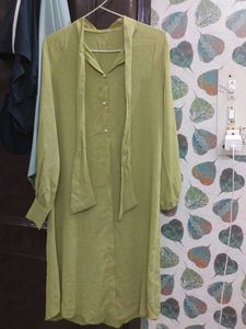 Olive Green Tie-Neck Dress