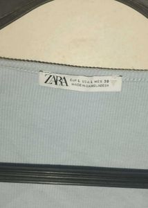 Zara Blue Ruffle Sleeve Crop Top