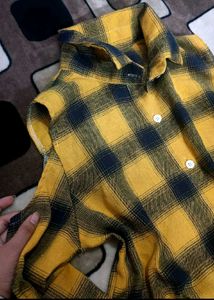 Yellow Plaid Cold Shoulder Top