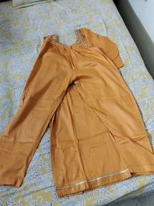 Orange Embroidered Kurti Pant Set