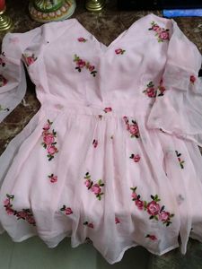 Pink Floral Embroidered Flared Sleeve Top