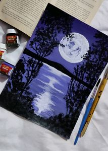 Beautiful Night Scenrey Arcylic Painting.