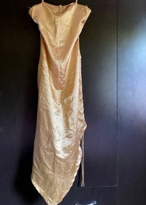 🌟⚜️Golden Satin Slit Cowl Neck Dress