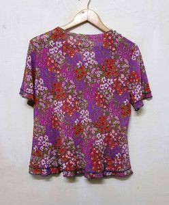Trendy New Floral Ruffle Neck Top