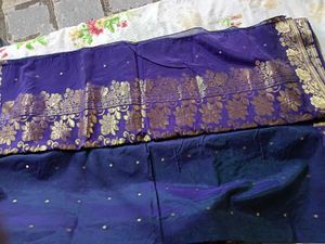Blue Banarasi Silk Saree With Blose 36&#34;