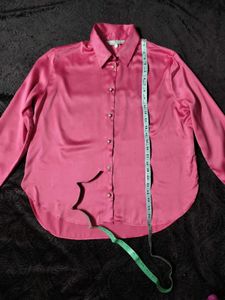 🌸Pink Satin Button-Down Shirt