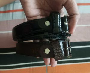 Glossy Black &amp; Textured Brownish Belt