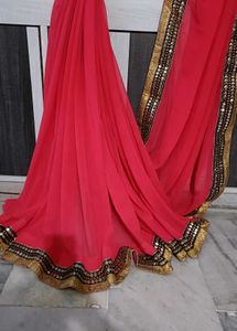 Red And Gold Toned Sequence Embroidered Saree