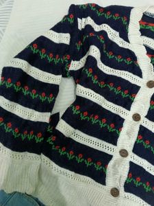 Floral Embroidered Knit Cardigan