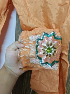 Orange Sequin And Stone Work Churidar Kurta Set