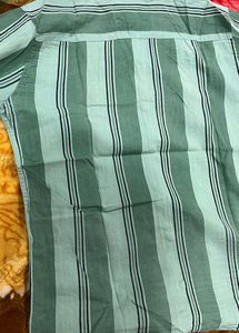 PINE GREEN COLOR STRIPE PRINTED COTTON SHIRT