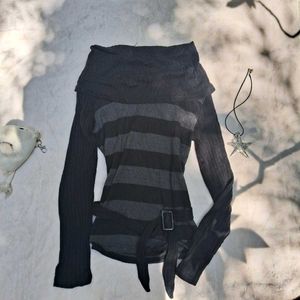 Grunge Y2k Gothic Striped Off-Shoulder Knit Top