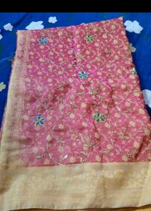 Full Sequins Saree With Banarasi Pallu and Border