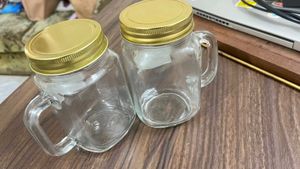2 Glass Mason Jar Mugs with Lids