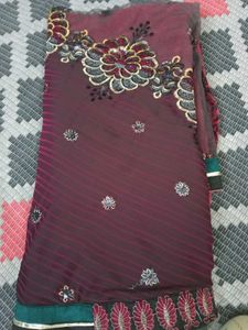 Embroidered Maroon Saree