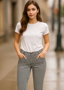 Gingham Print High-Waisted Pants