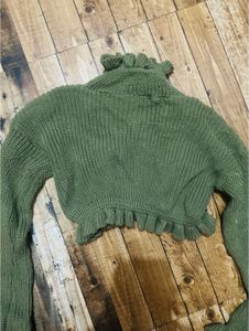 Olive Green Ruffle Knit Sweater