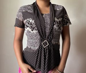 Chic Brown & White Print Top