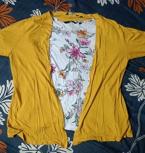 Floral T-Shirt with Mustard Cardigan