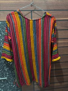 Colorful Striped Embroidered Kurti