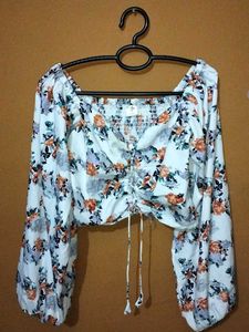 White Floral Crop Top