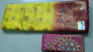 Beautiful Semi Silk Saree With Aari Work Blouse Material